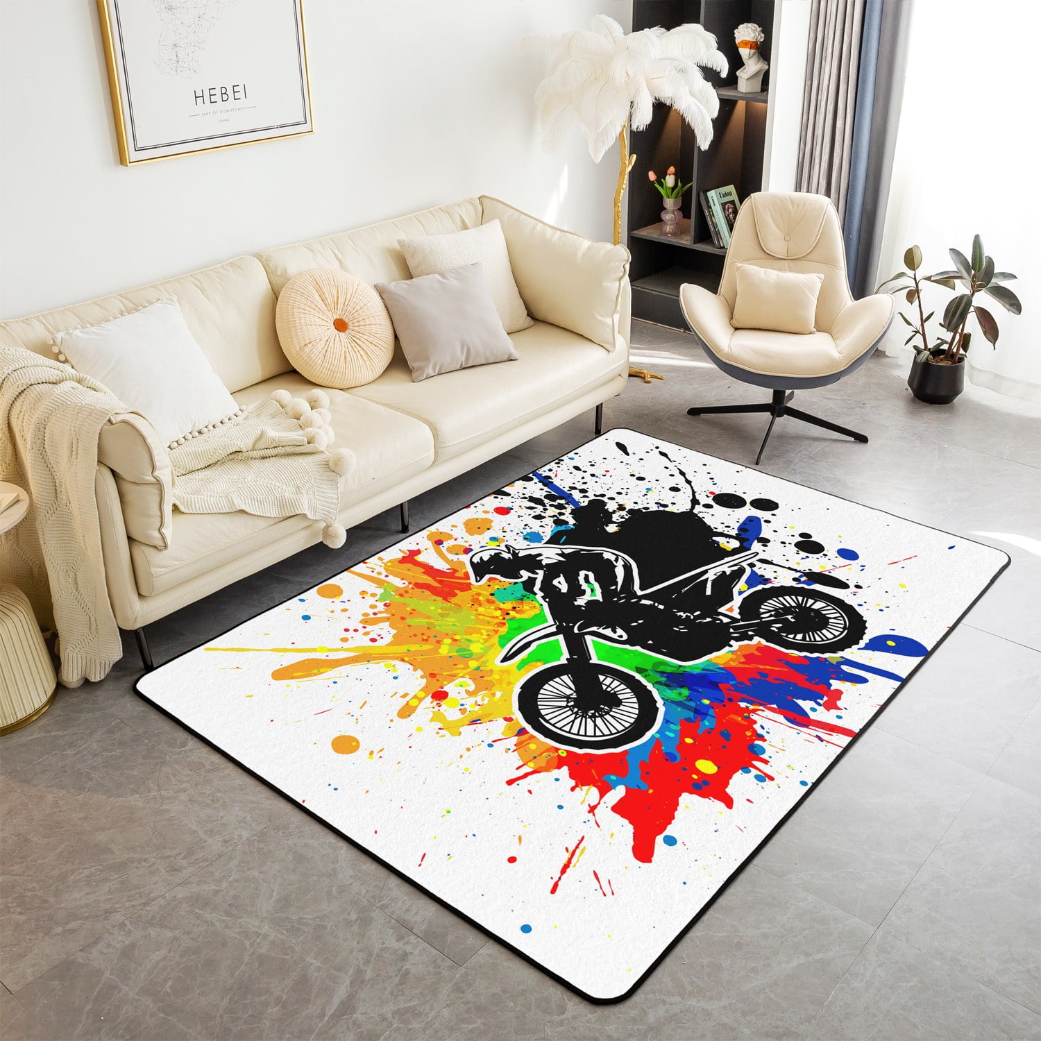 Erosebridal Dirt Bike Carpet ,Tie Dye Area Rug 5x7 for Bedside