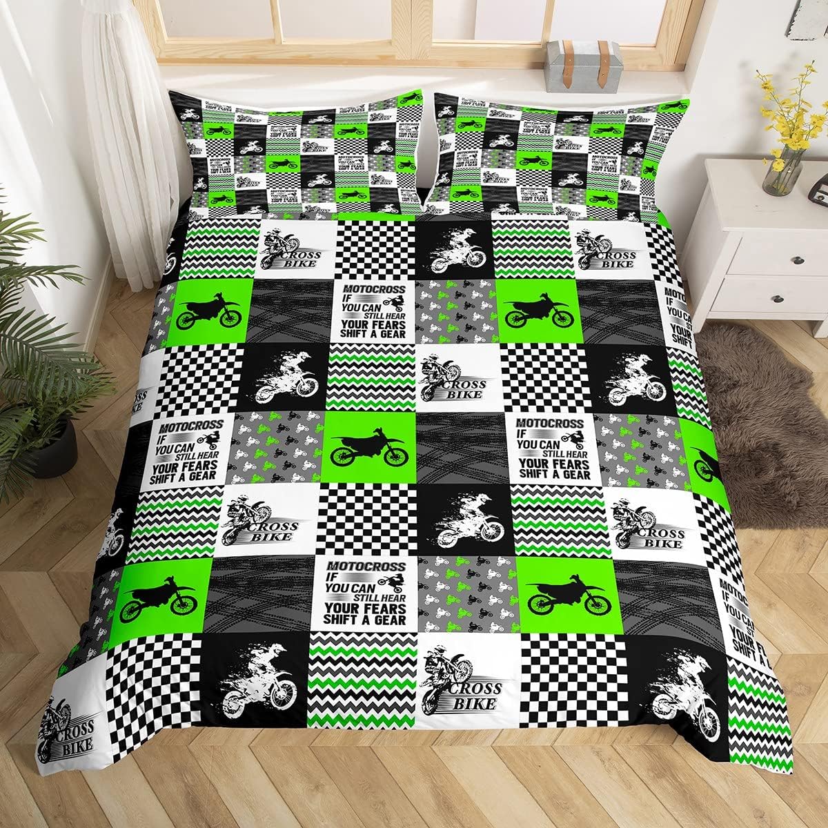 YST Dirt Bike Duvet Cover Full Size,Motorcycle Racer Comforter Cover