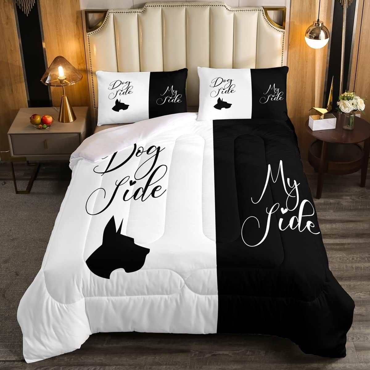 YST Dog Side My Side Comforter Set Queen Size Black White Duvet Sets