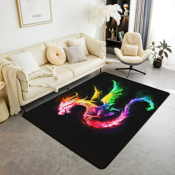 Erosebridal Dragon Area Rugs 5x7,Rainbow Dragon Rug Teens ,Mythical Animal Carpet Non Slip,Fantasy 3D Dragon Decorative Accent Rug for Bedroom Living Room Kitchen Playroom