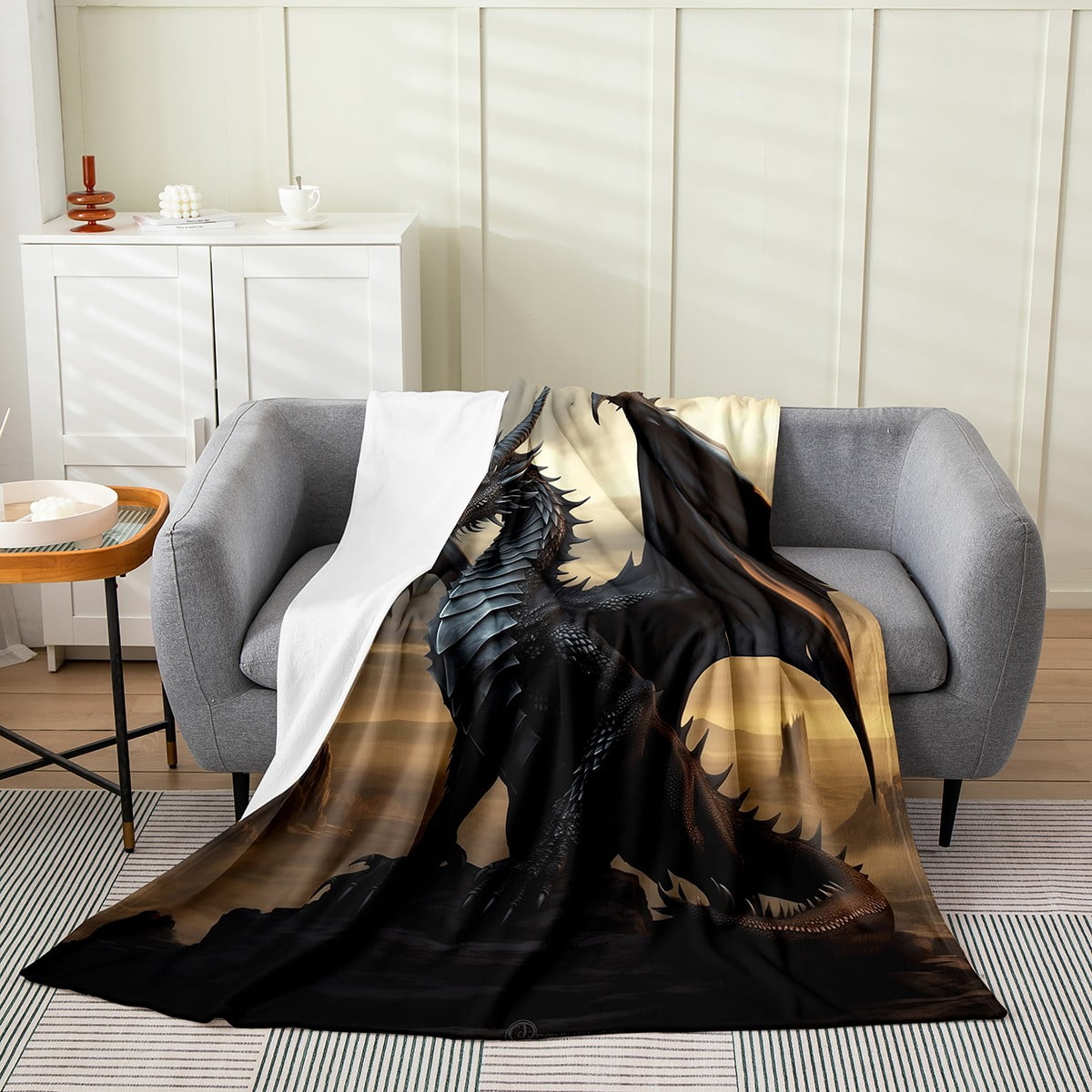YST Dragon Blanket Queen Inch for Boys Girls Kids,Black Gothic Throw