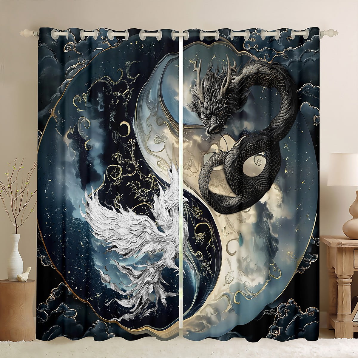 YST Dragon Curtains & Drapes Japanese Ukiyoe Curtains Exotic Animal 42 ...