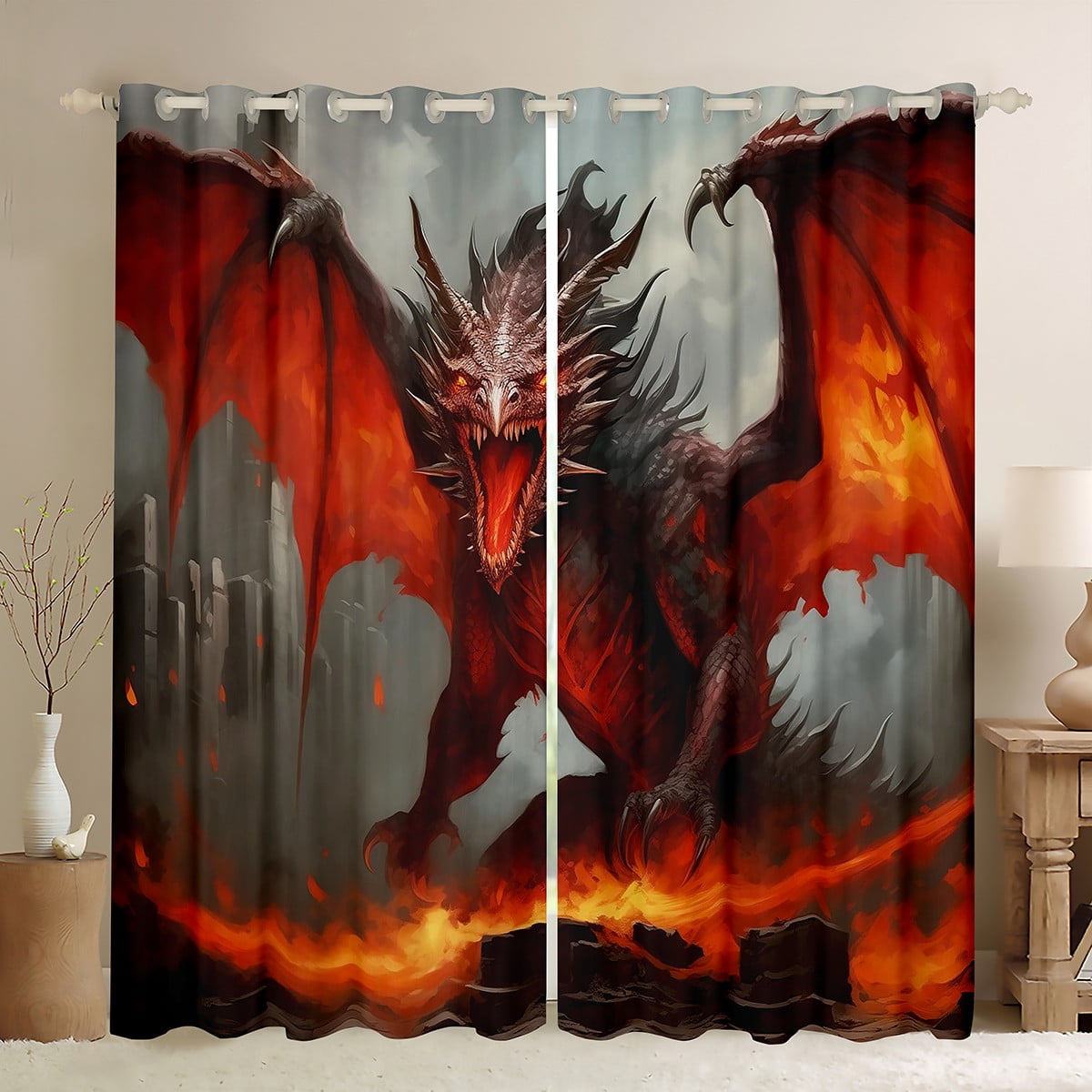 Erosebridal Dragon Curtains & Drapes,Fire Print Trippy Curtains ...