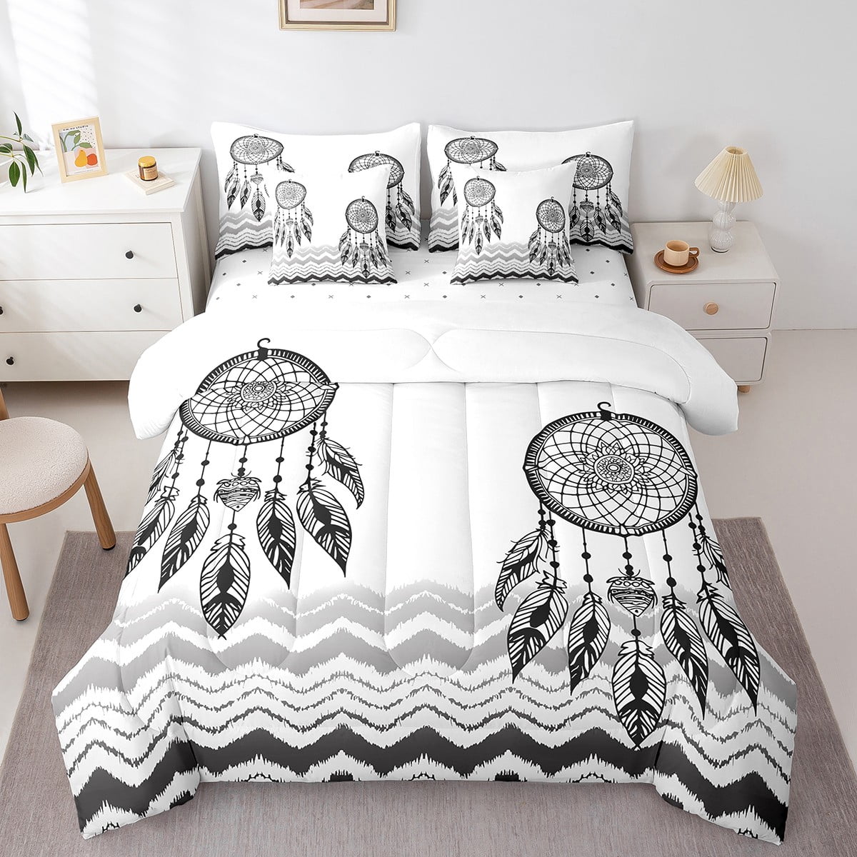 YST Dream Catcher Bedding Set King 7 Piece,Boho Dreamcatcher Comforter