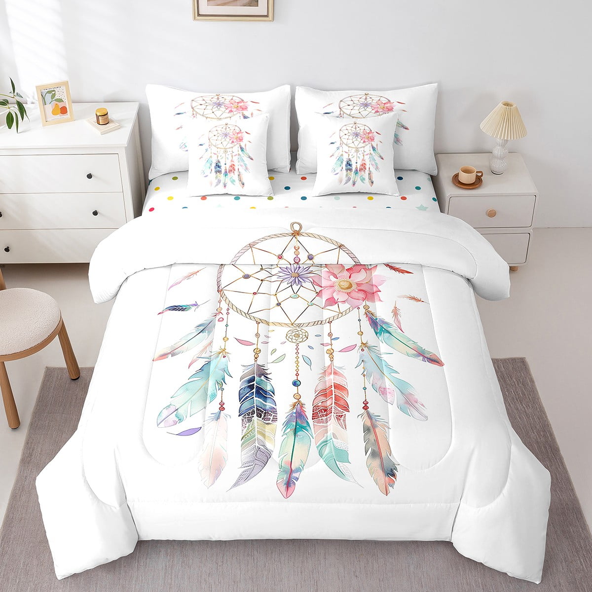 YST Dream Catcher Bedding Sets Colorful Feather Floral 7 Piece King Bed yst-dream-catcher-bedding-sets-colorful-feather-floral-7-piece-king-bed