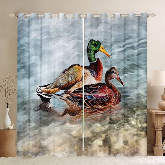 YST Duck Hunting Curtains Mallard Duck Curtains & Drapes, Watercolor Animal Blackout Curtains Rustic Farmhouse Living Room Curtains, Colorful Duck Window Treatments Modern Art Room Decorations