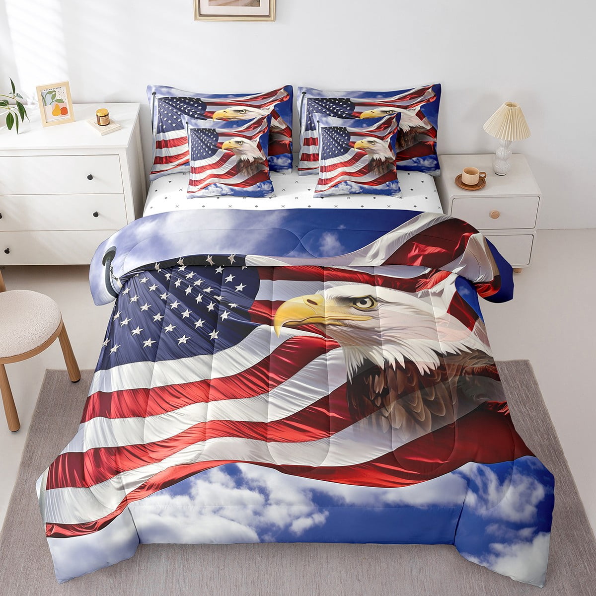 YST Eagle Comforter Set King Size 7 Piece,American Flag Bedding Set ...