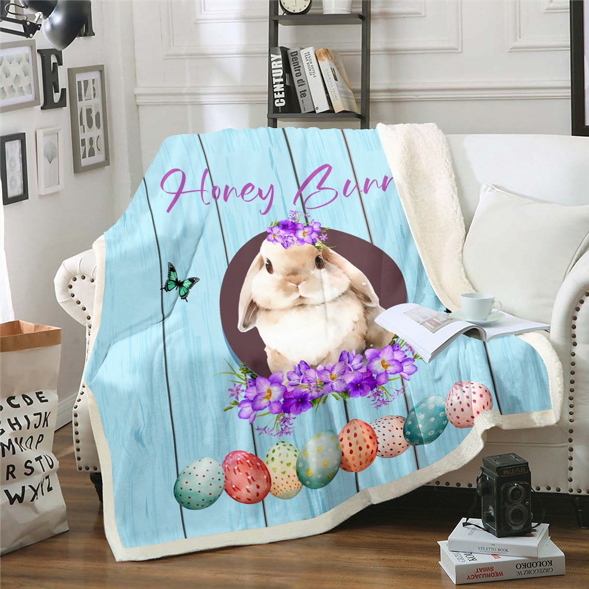 Easter Bunny Throw Blanket Bedroom,Colorful Easter Eggs Fleece Blanket ...