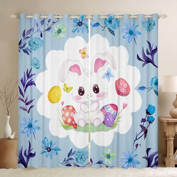 Erosebridal Easter Curtains Easter Bunny Curtains & Drapes Colorful Easter Decorations Blackout Curtains, Cute Rabbit Easter Eggs Spring Decor Window Curtains 52''Wx63''L, Blue
