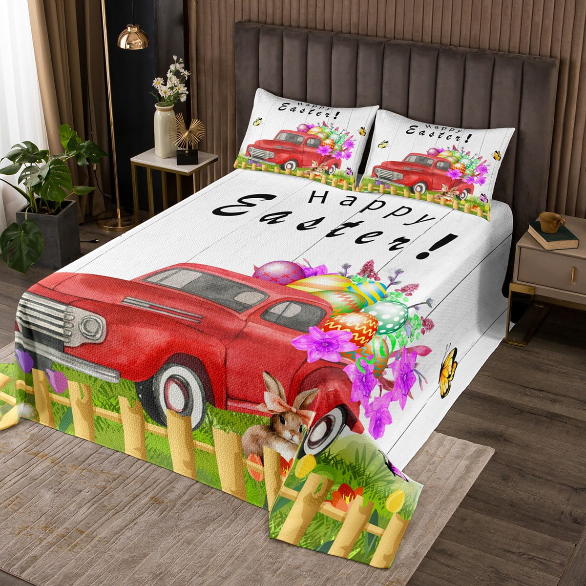 YST Easter Decoration Quilt Set Twin Size Cute Rabbit Bedspread 2 Piece