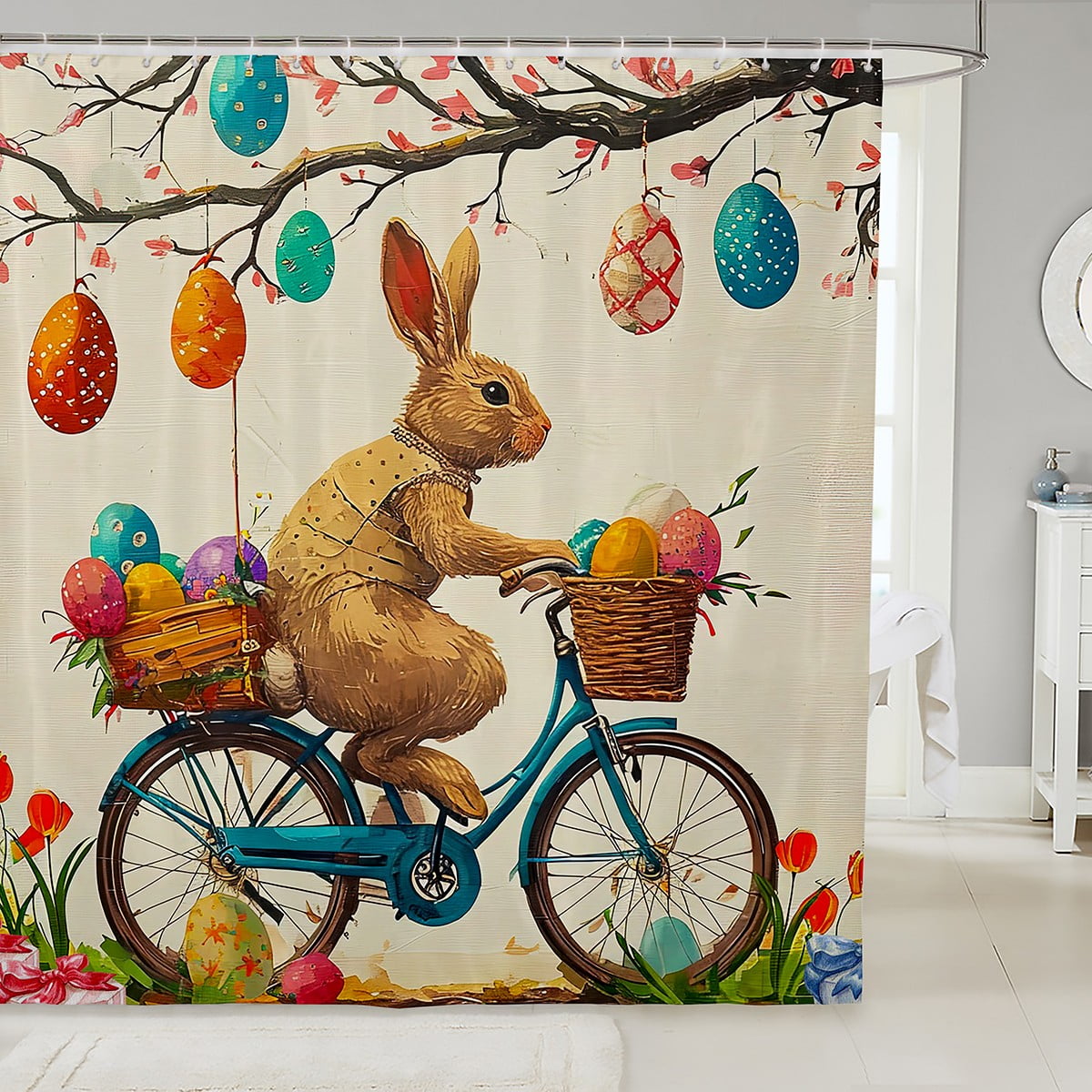 Easter Rabbit Shower Curtain Happy Easter Themed Bath Curtain Easter ...