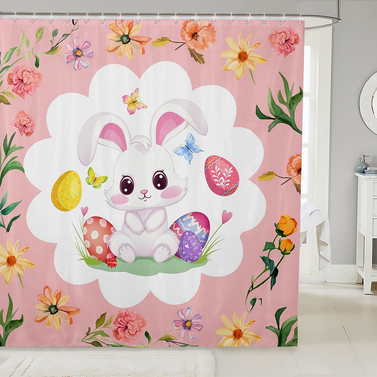 Easter Shower Curtain Easter Bunny Fabric Shower Curtain Colorful