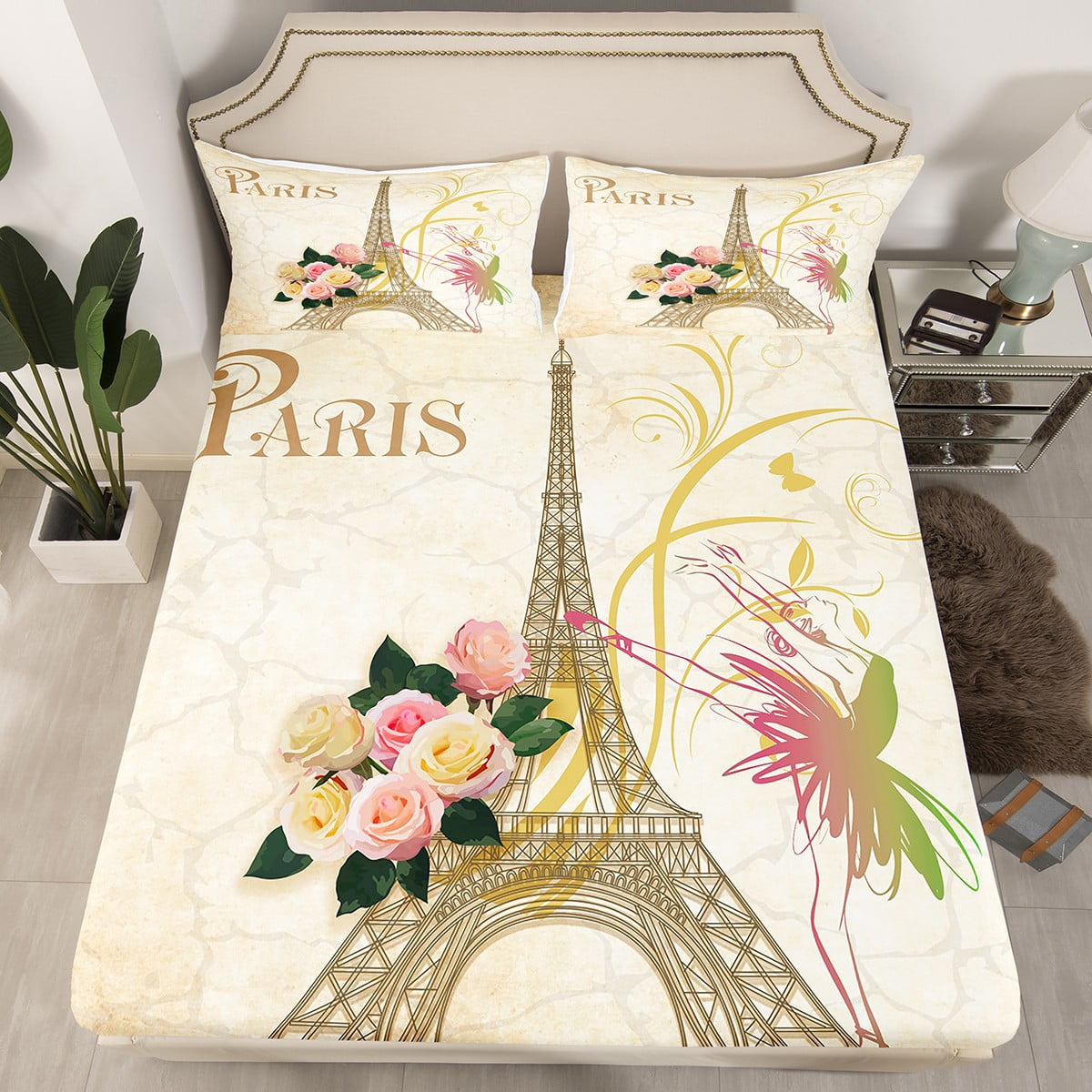 YST Eiffel Tower Bed Sheets Twin,Baller Dance Fitted Sheet for Girls
