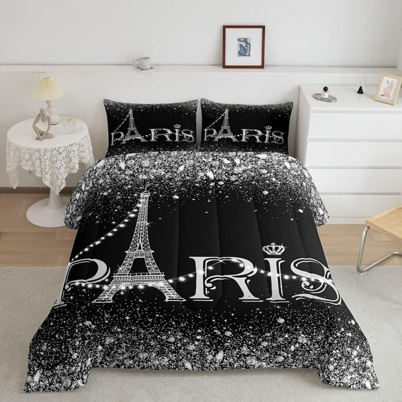 Black And Gold Paris Comforter Set