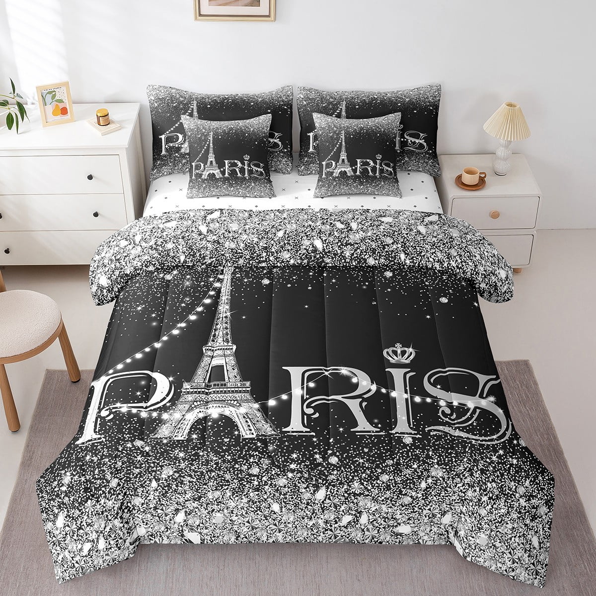 YST Eiffel Tower Comforter Set Queen Size 7 Pcs,Romantic Paris Tower ...