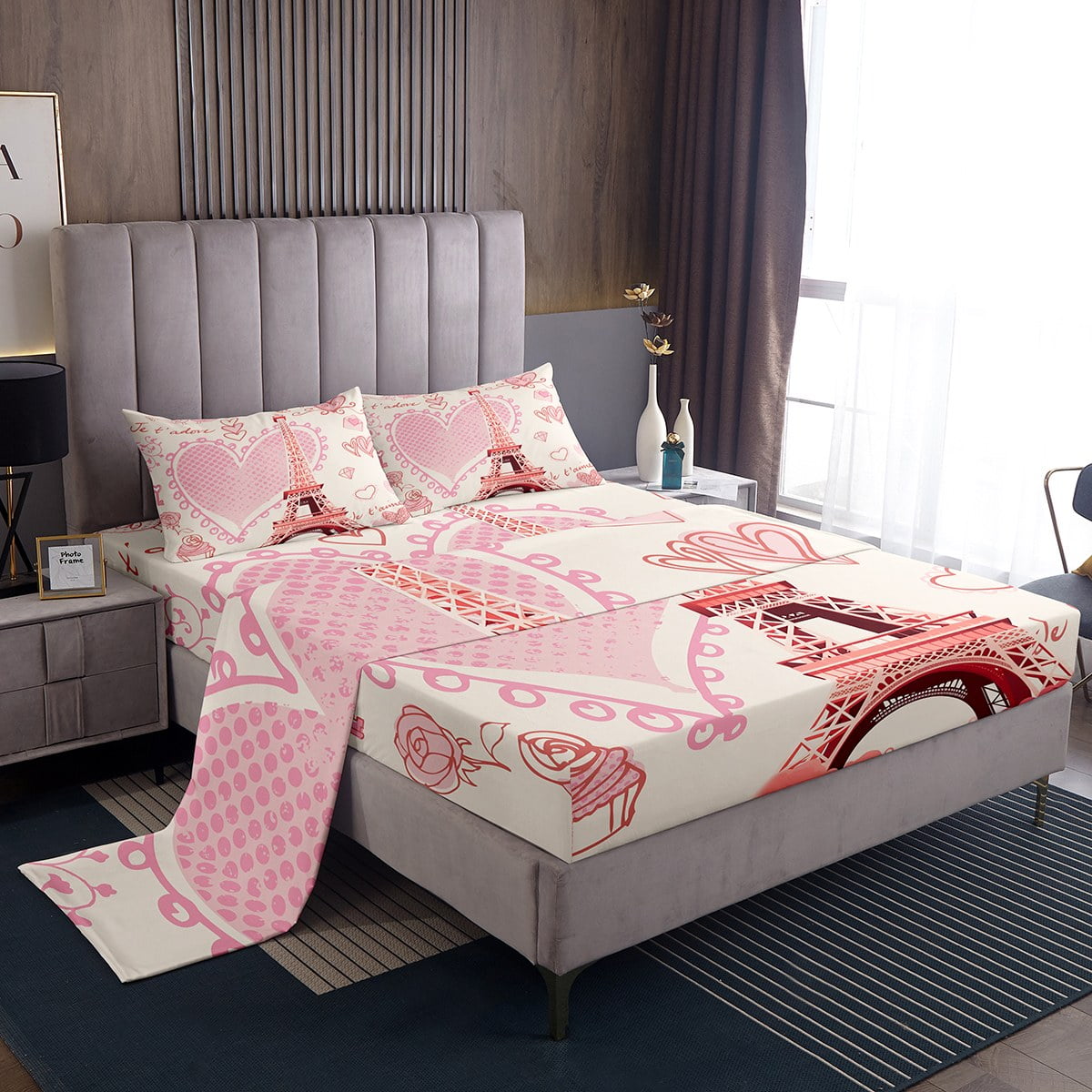 YST Eiffel Tower Sheets for Girls Romantic Paris Theme Bed Sheets Set