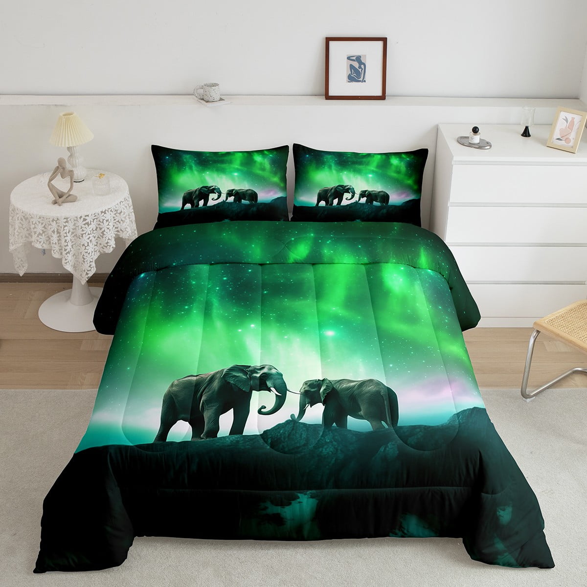 YST Elephant King Size Comforter Set, 3D Aurora Wildlife Bedding Sets