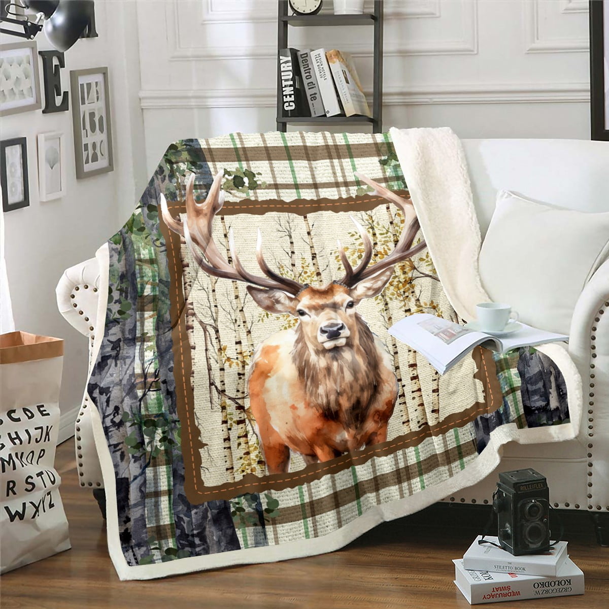 YST Elk Deer 60"x80" Throw Blanket,Woodland Decor Reindeer Fleece Blanket Wild Animals Blanket