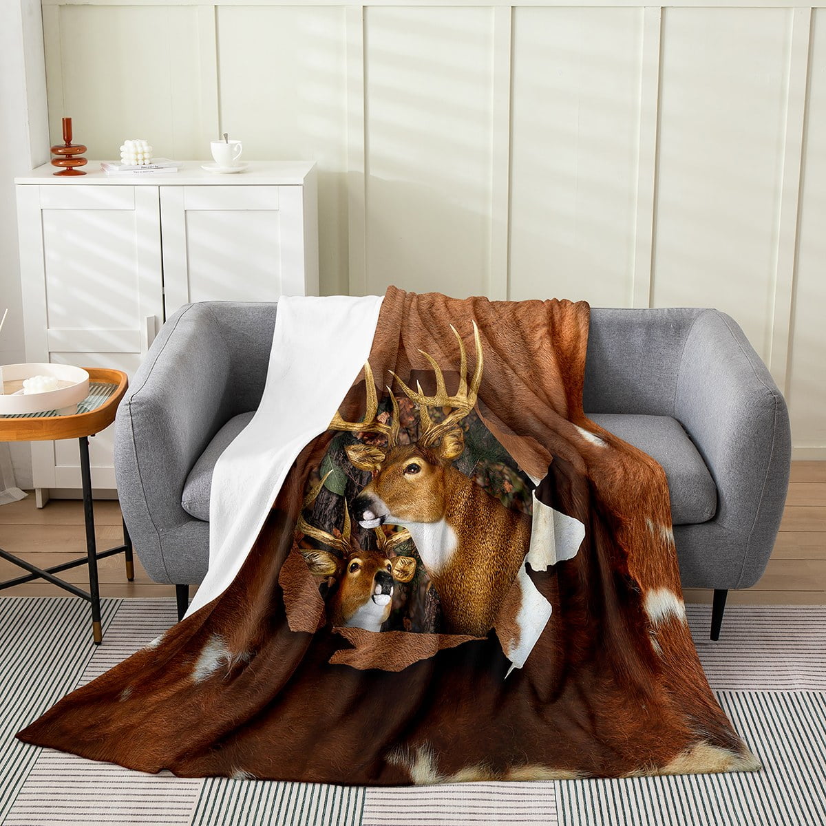 YST Elk Throw Blanket,Woodland Deer Moose Antlers Fleece Blanket Twin 60x80 inch,Vintage Cow