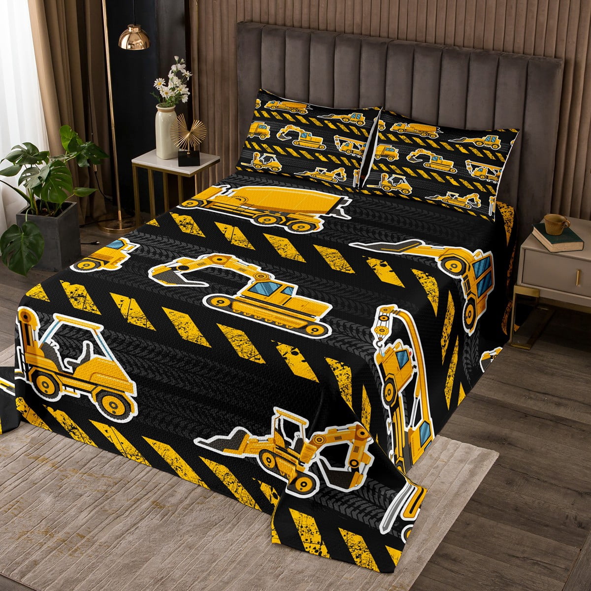 Erosebridal Excavator Bedspread Set,Construction Truck Quilt Set King ...