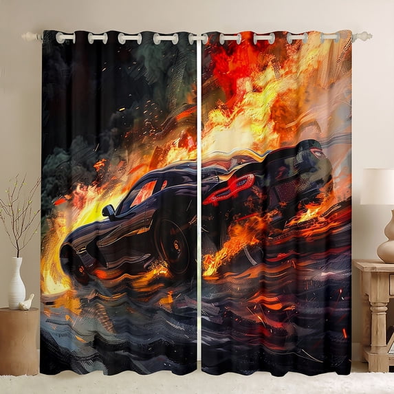 Extreme Sport Curtains & Drapes Speed Racer 30%-50% Blackout Curtains 104x84,Racing Games Gamer Curtains Cool Sports Car Black Out Curtains Fire Flame Window Curtains Bedroom Decor