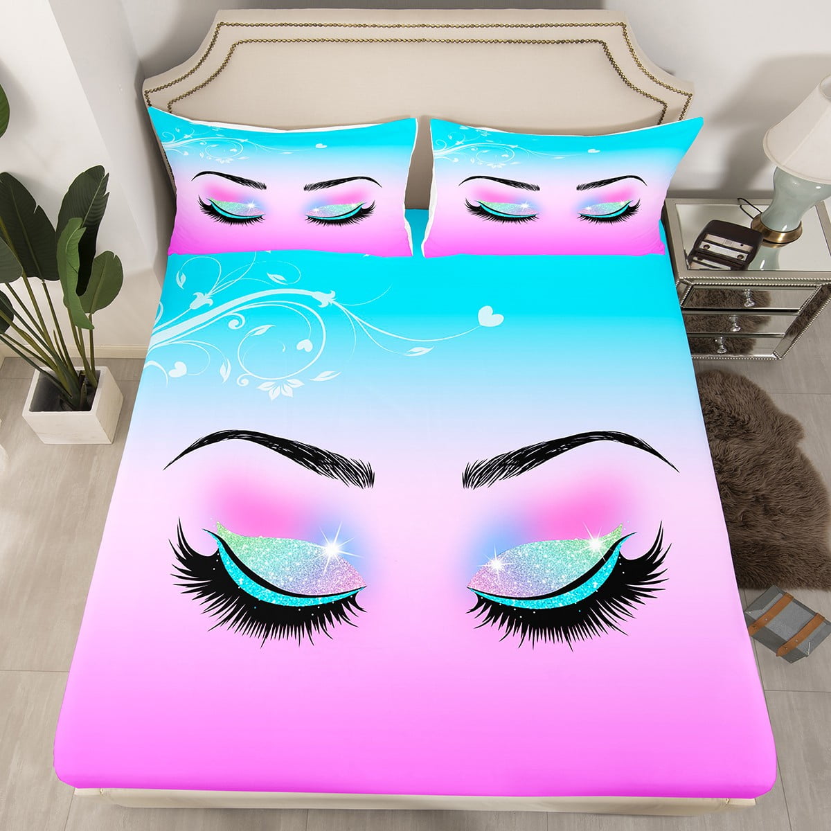 YST Eyelash Bed Set Lashes Fitted Sheet,Luxury Pink And Blue