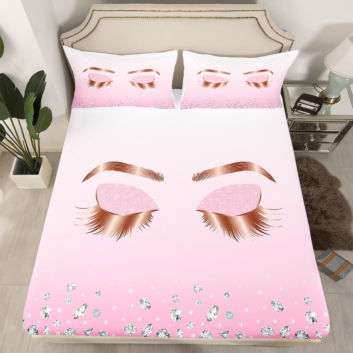 YST Eyelash Bedding Set Romantic Pink Sparkles Diamond Queen Size