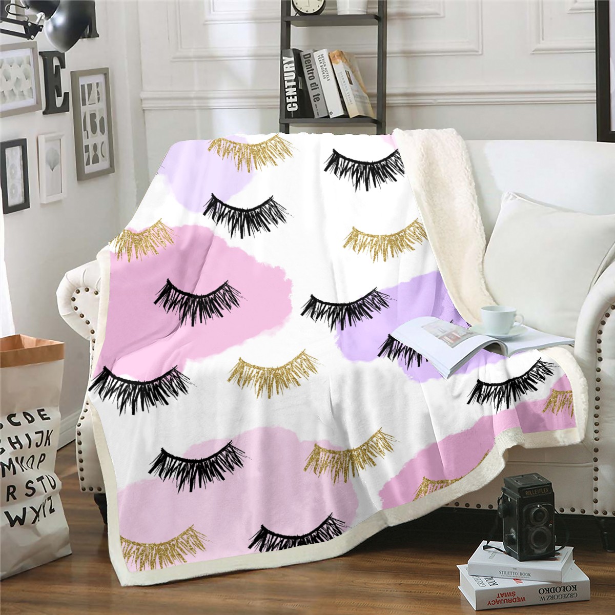 YST Eyelash Fuzzy Blanket Golden Girl Lashes Throw Blanket Cute Eyelash