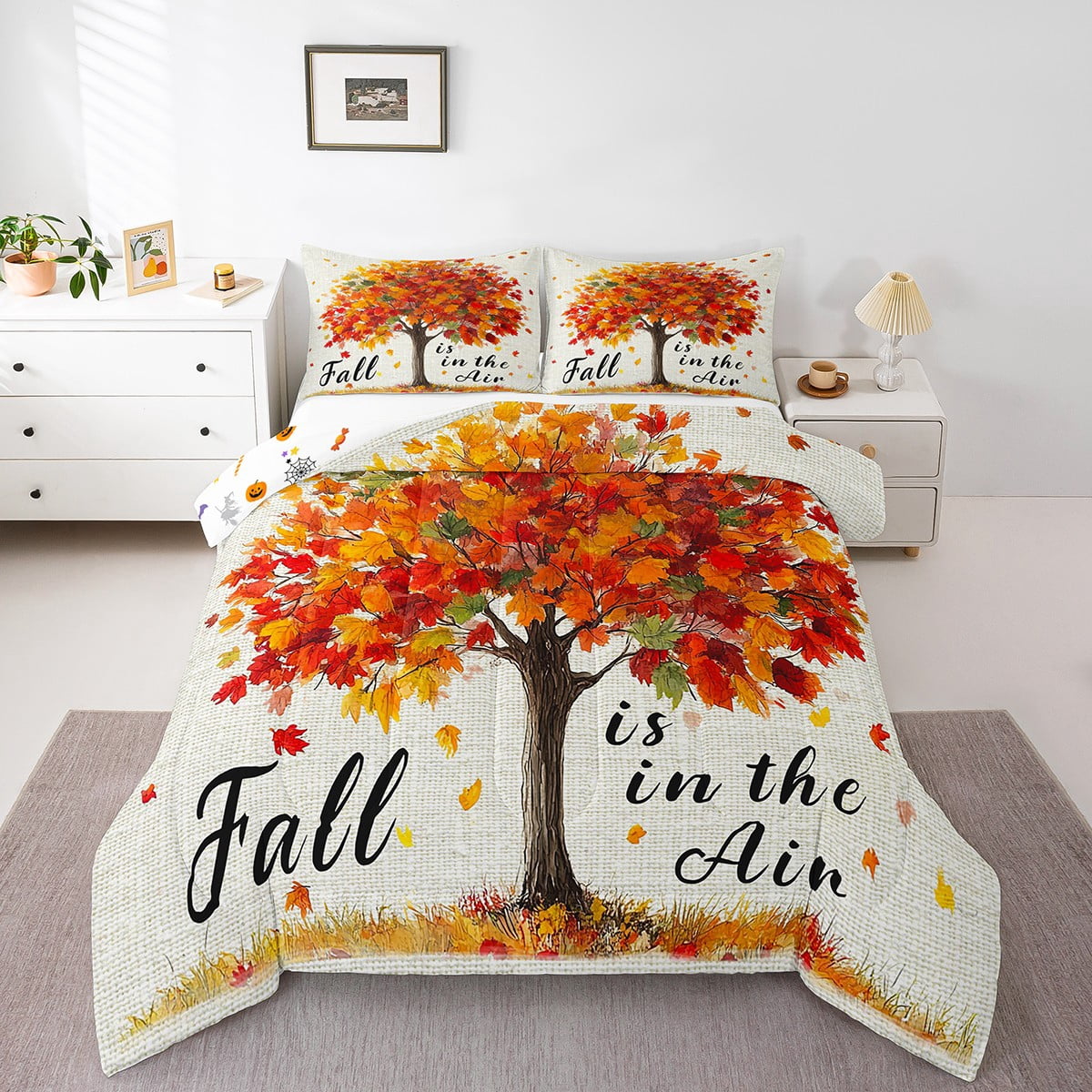 Fall Garden Tree Comforter Set Autumn Tree Maple Leaves Bedding ...