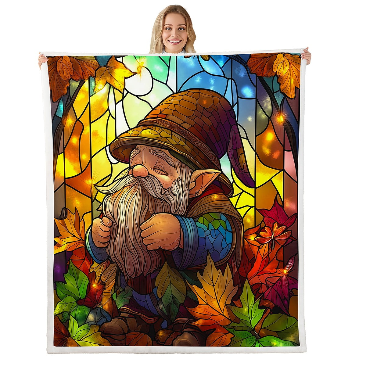 Gnome Forest Sherpa Blanket Cozy Warm Throw