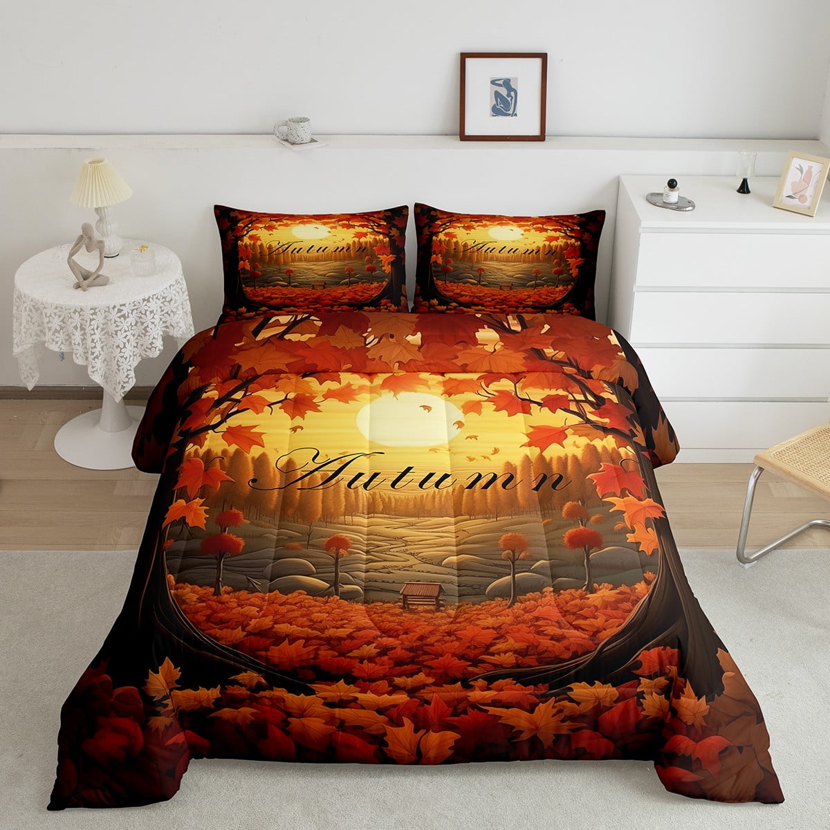 YST Fall Leaf Queen Comforter Set Maple Leaf Bedding Sets,Orange ...