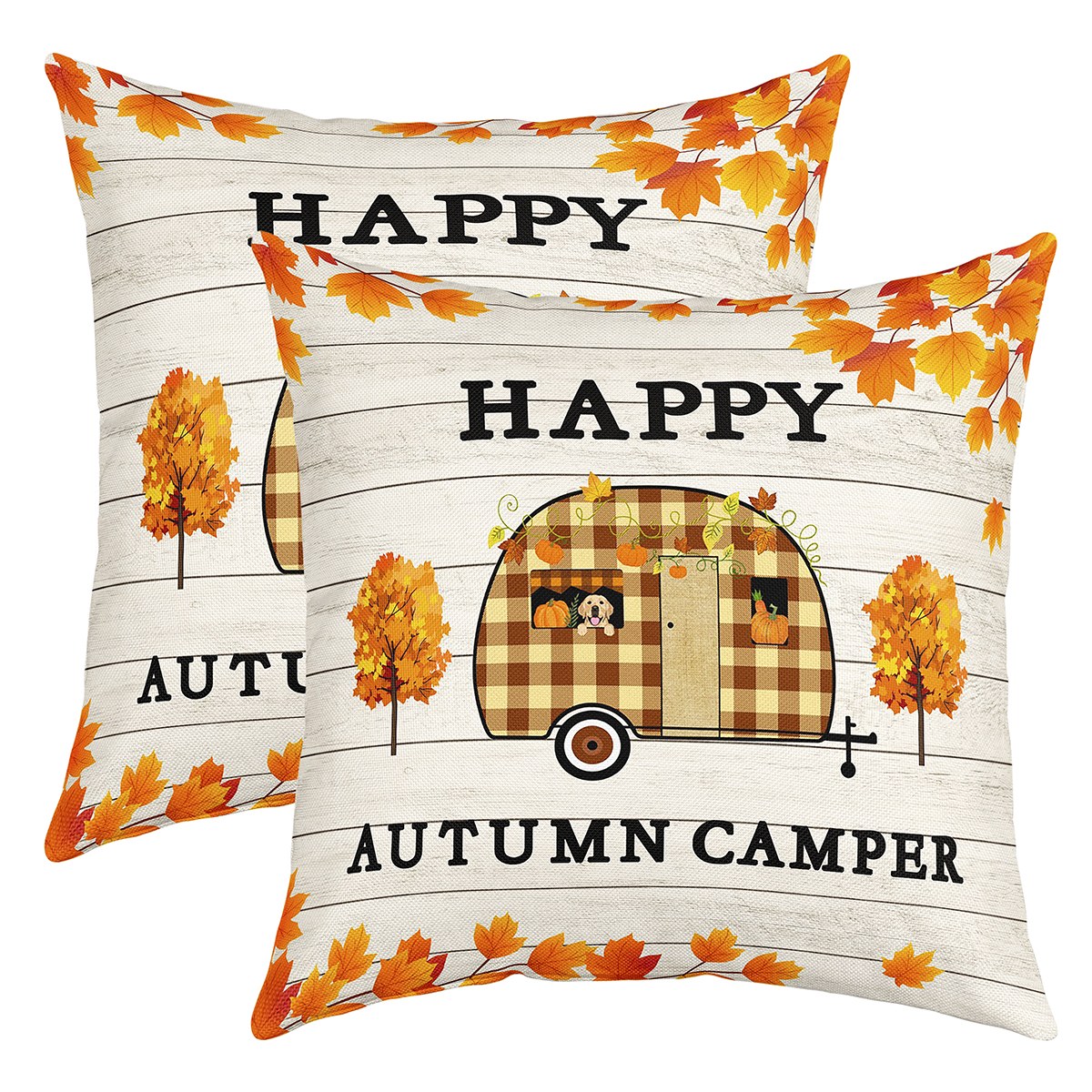 YST Fall Pillow Covers 22x22 inch set of 2,Happy Camping Cushion Cases