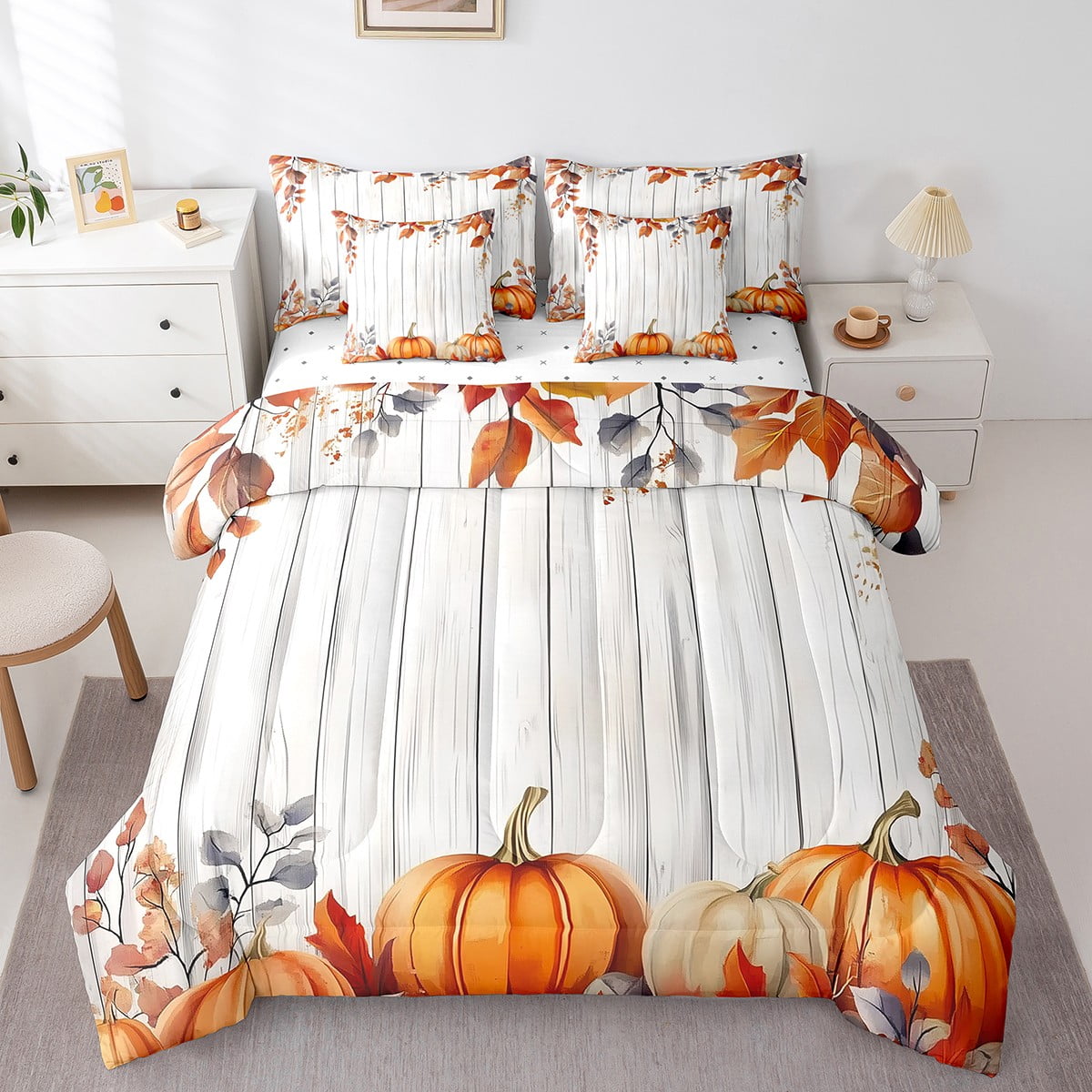 YST Fall Pumpkin Harvest Sheet Set With Comforter, Thanksgiving Day ...