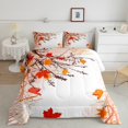 YST Fall Thanksgiving Bedding Queen, Red Orange Maple Leave Comforter