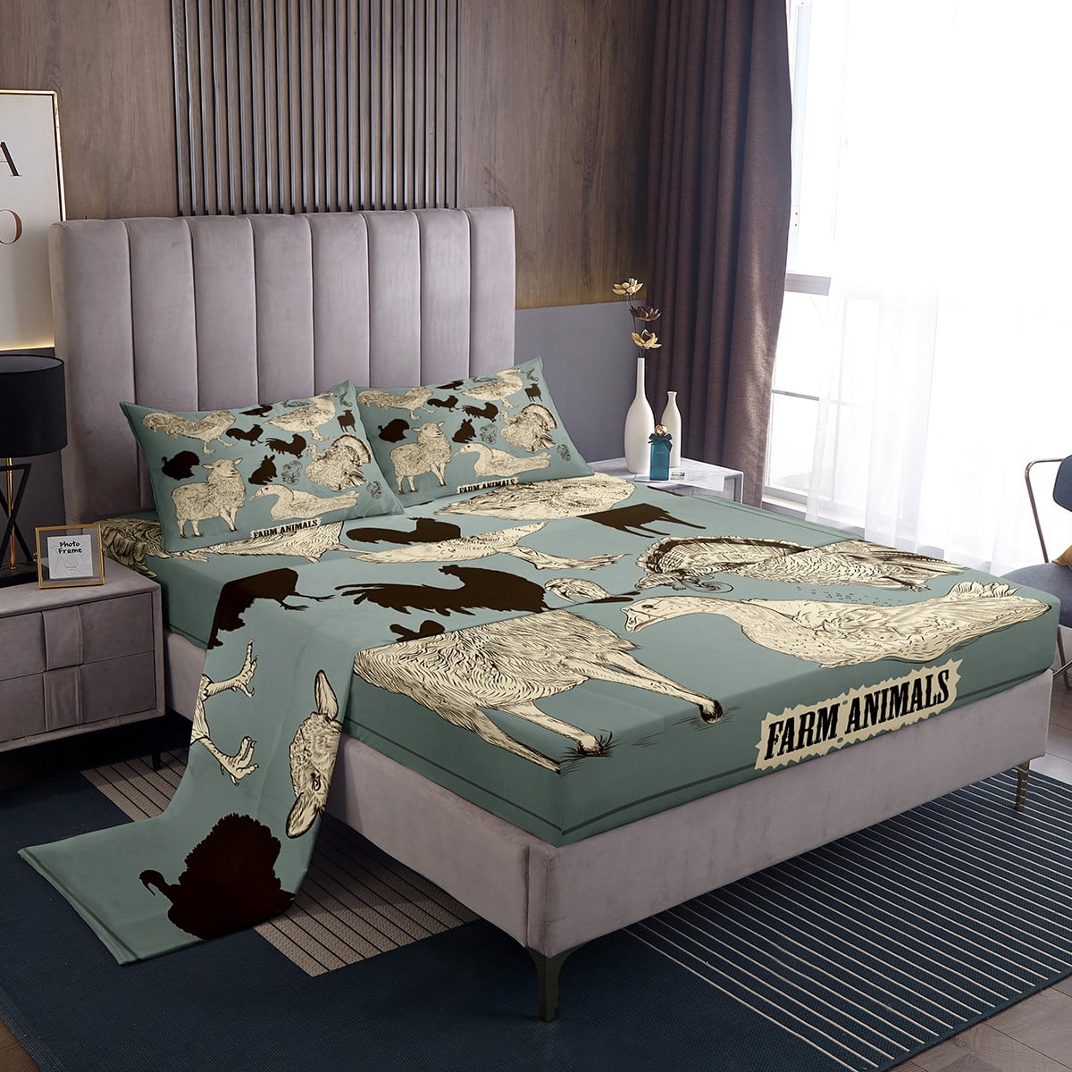 YST Farm Animals Twin Sheets Sheep Rooster Bed Set, Rustic Lodge Cabin