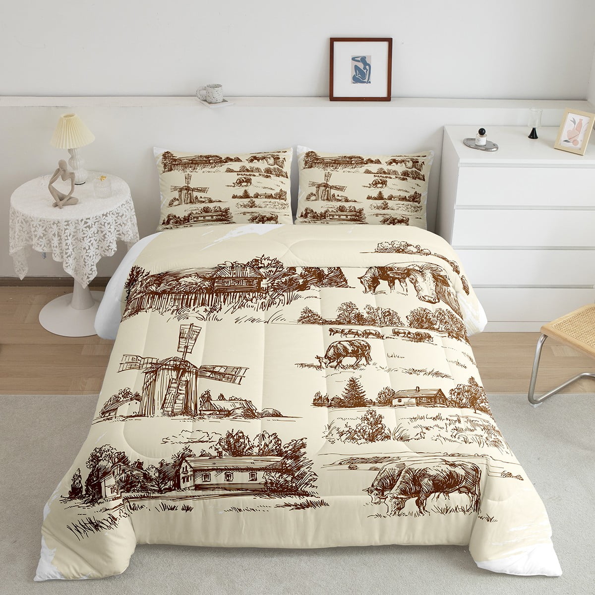 YST Farm Cows Down Comforter Queen Western Rustic Farmhouse Bedding