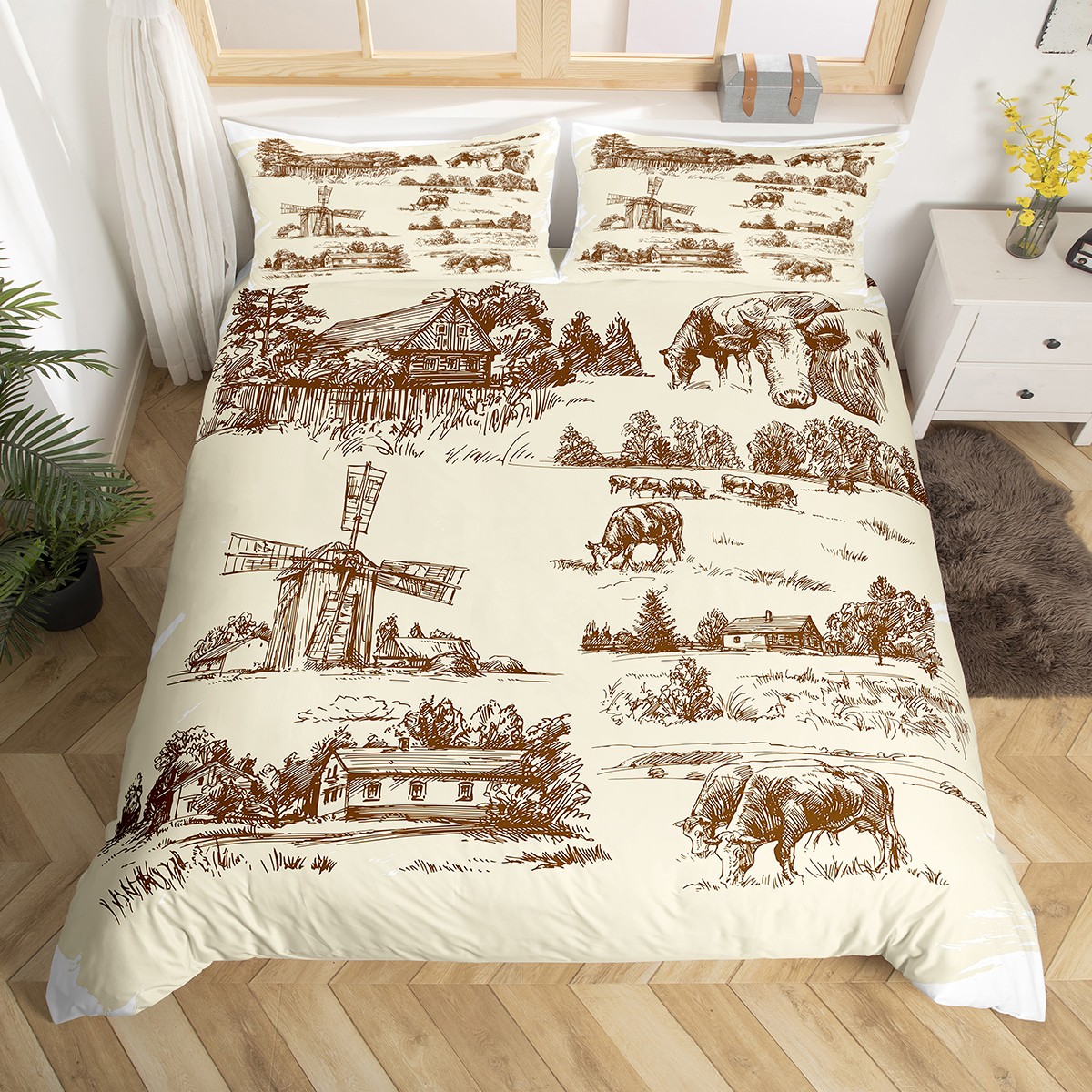 YST Farm Cows Duvet Cover King Western Rustic Farmhouse Bedding Sets Retro Country Animal