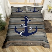 YST Farmhouse Barn Door Duvet Cover for Teens Youth,Navy Blue Nautical Bedding Set King,Retro Anchor Comforter Cover,Ocean Themed Vintage Bed Sets with 2 Pillowcases