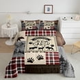 thumbnail image 1 of Farmhouse Cabin Bedding Set, Rustic Bear Deer Comforter Set King Size Woodland Moose Country Patchwork Quilt Teens Adult Women, Grid Claw Duvet Sets With 2 Pillow Cases, 1 of 5