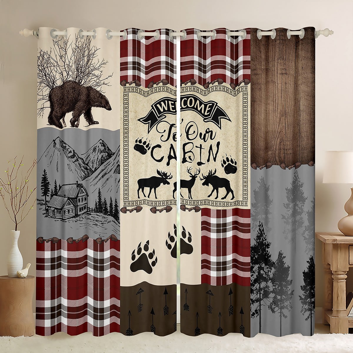 YST Farmhouse Cabin Curtains, Rustic Bear Deer Curtains &amp; Drapes 38 ...