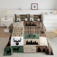 thumbnail image 1 of Farmhouse Deer Bedding Set Queen Size, Retro Country Animal Comforter Set Rustic Cabin Lodge Duvet Insert Plaid Arrows Adventure Patchwork Quilt With 2 Pillow Cases, Brown Green, 1 of 5