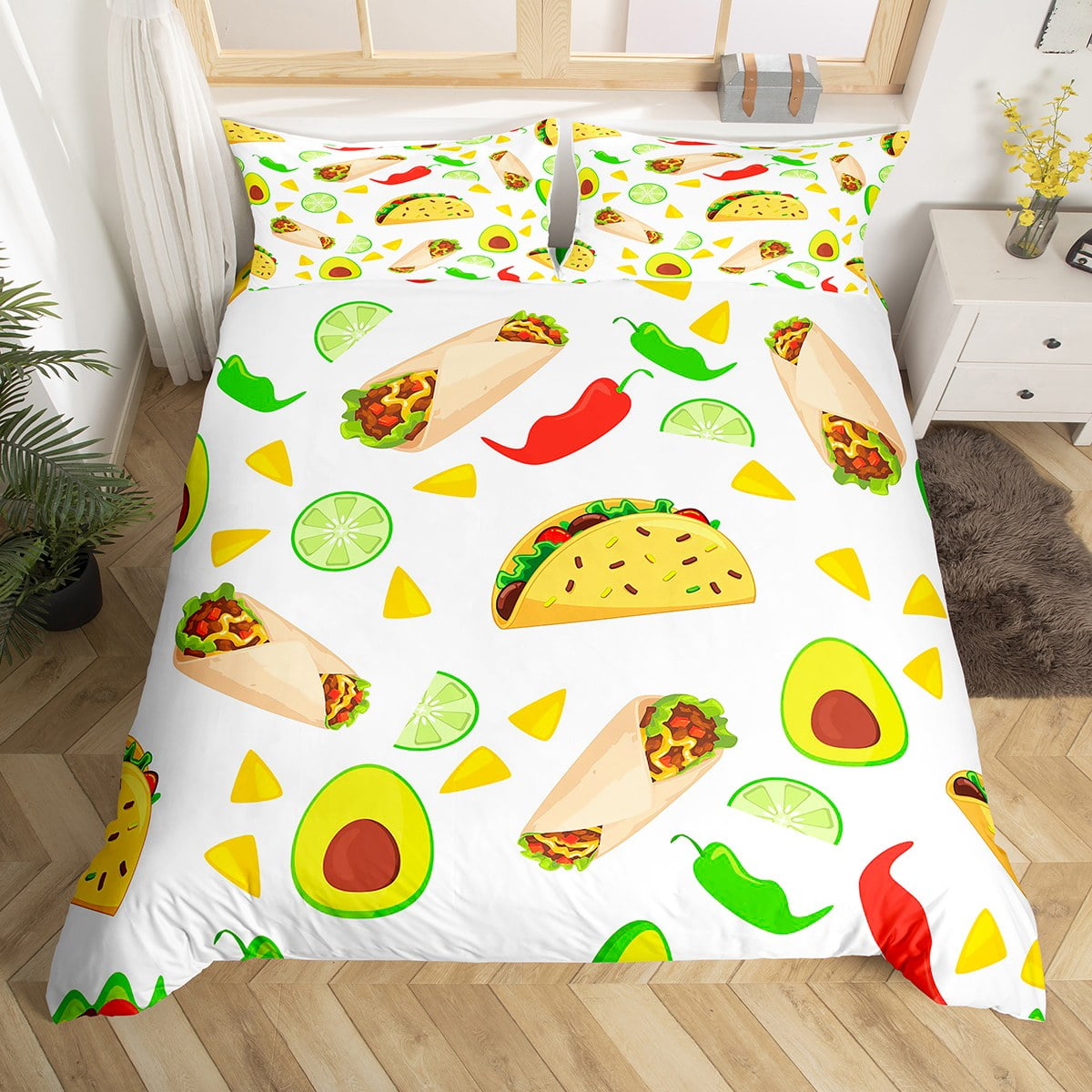 YST Fast Food Comforter Cover Mexican Taco Cuisine Burritos Bedding Set