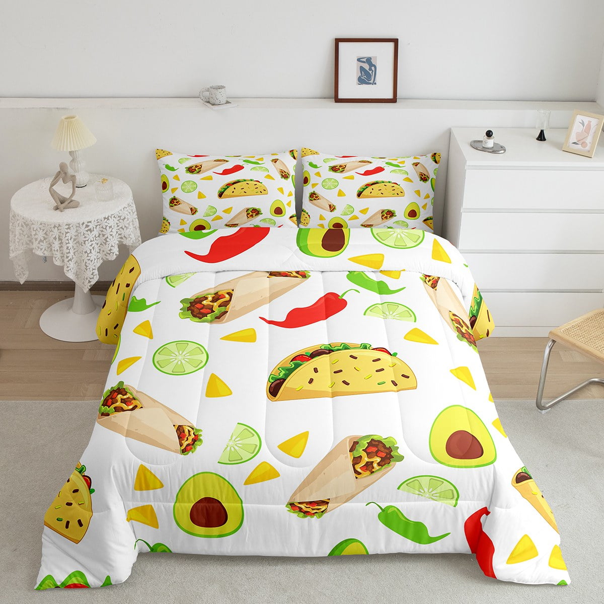 YST Fast Food Comforter Set Mexican Taco Cuisine Burritos Bedding Full