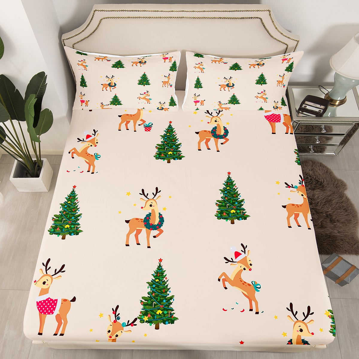 YST Festival Themed Full Fitted Sheet for Kids Brown Green Beige Sheets