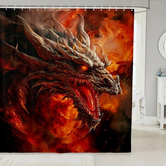 Fire Dragon Bathroom Shower Curtain Sets Magical Dragon Shower Curtain Mythical Animals Pattern Fabric Shower Curtain Style Bath Curtain 72"Wx84"L