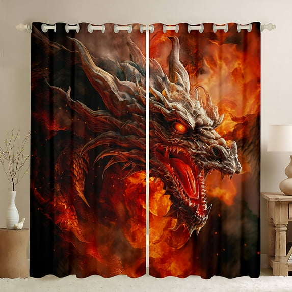 Erosebridal Fire Dragon Curtains & Drapes Magical Dragon 30%-50% Blackout Curtains Mythical Animals Pattern Curtains Style Window Curtains 52''Wx63''L