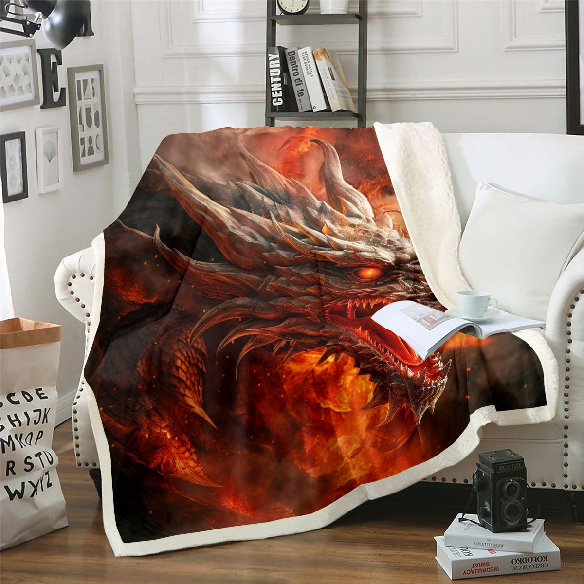 YST Fire Dragon Fuzzy Blanket Magical Dragon Throw Blanket for Kids Boys Girls Mythical Animals Pattern Queen Fleece Blanket Style Plush Bed Blanket for Sofa Bed Couch Walmart