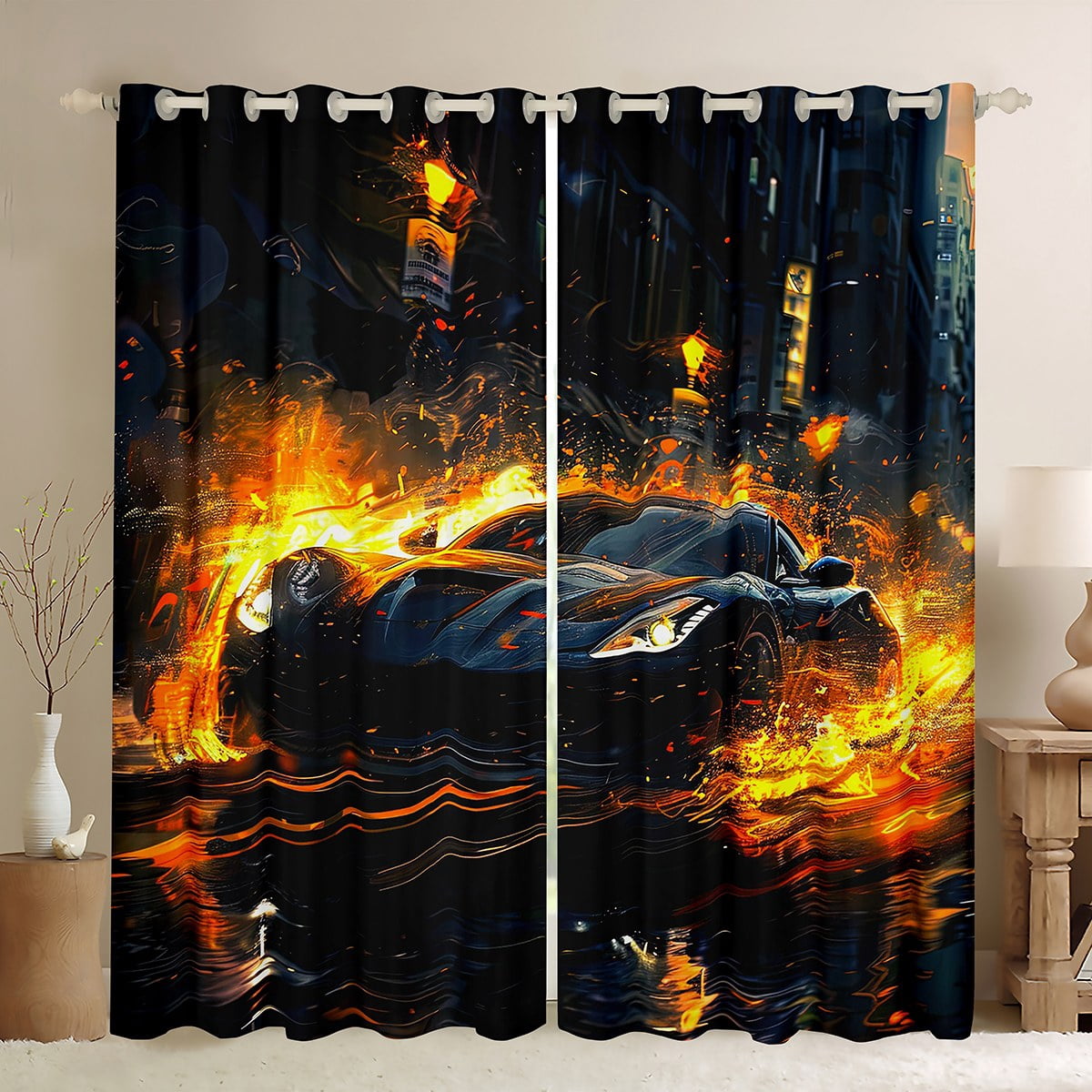 Waverly Black Curtain Panel - 84x63 Inch Fine Cotton Rod Pocket Window Treatment