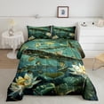 thumbnail image 1 of Fish Bedding Set Twin Size , Ocean Life Comforter Set Women Adult Teens, Lotus Flower Underwater Organism Duvet Insert Sea Animal Coastal Creature Quilt, Green, 1 of 6