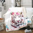 thumbnail image 1 of Floral Tiger Fuzzy Blanket Pink Flowers Tiger Throw Blanket, Cartoon Wild Animal Fleece Blanket Tiger Gifts Sherpa Blanket Kawaii Room Decor Twin Size, 1 of 4